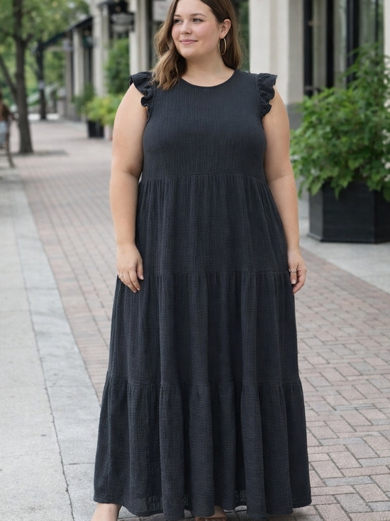 Express Dresses & Skirts - Black Sleeveless Ruffle Maxi Dress - Women